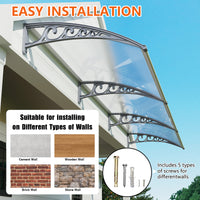 Dawninghome Polycarbonate Window Awning – DIY UV & Rain Shield for Porch and Entry（Grey Bracket Transparent Board