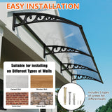 Dawninghome Polycarbonate Window Awning – DIY UV & Rain Shield for Porch and Entry（Black Bracket Transparent Board）