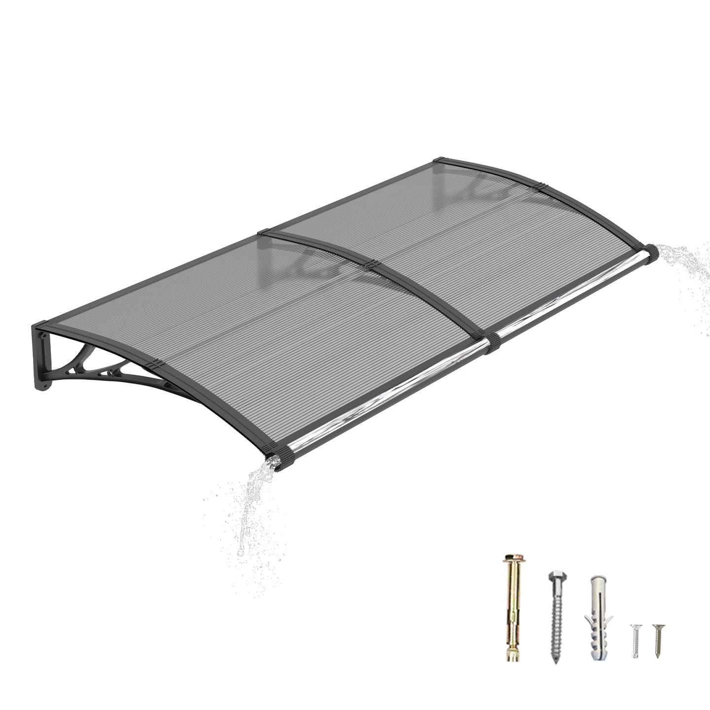 Door Awning Canopy with Drainage, Polycarbonate Exterior Door & Window Awning, UV Rain Snow Protection for Porch Patio Entrance