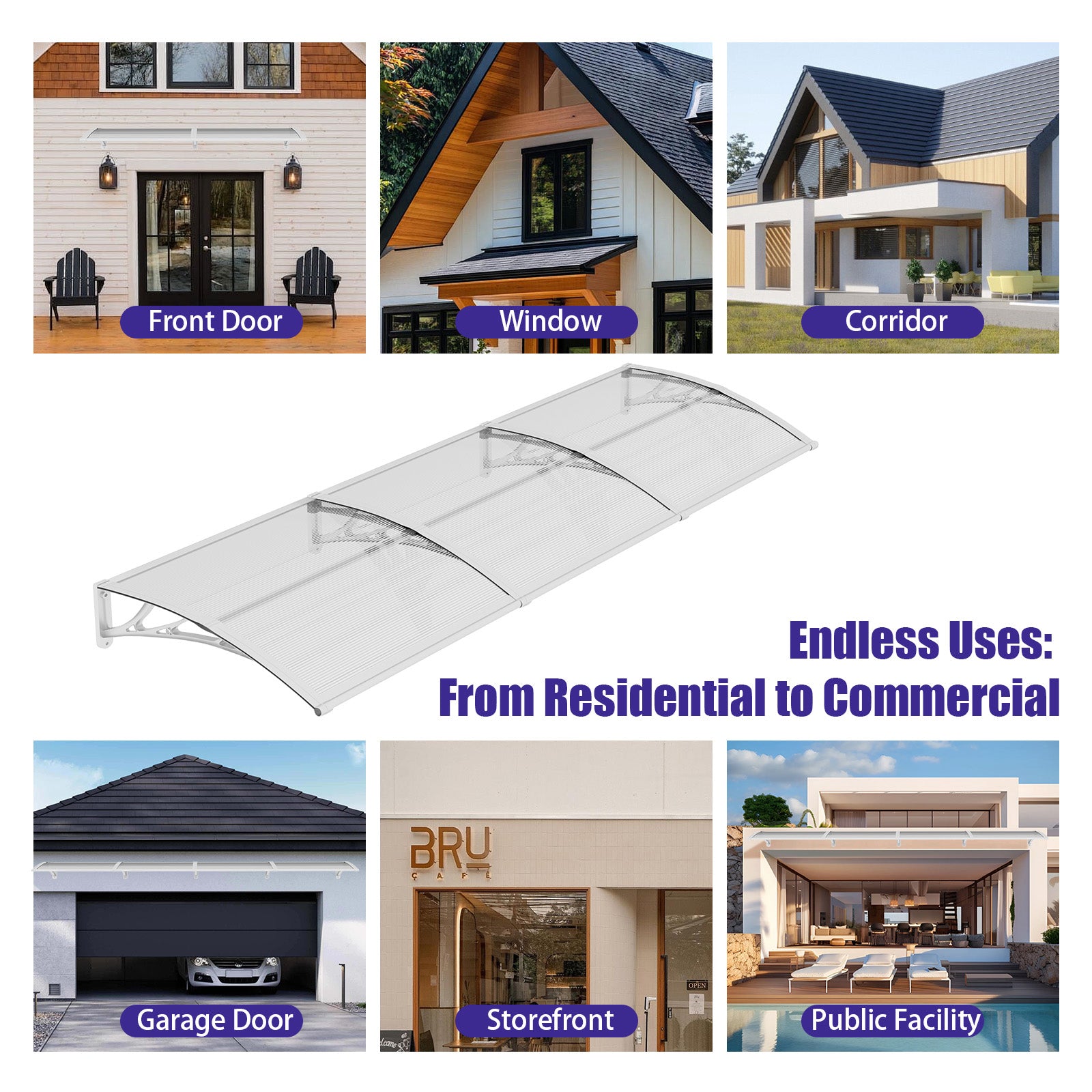 Awning for Door Entrance & Patio – Durable Polycarbonate Window & Door Canopy for UV, Rain & Snow Protection