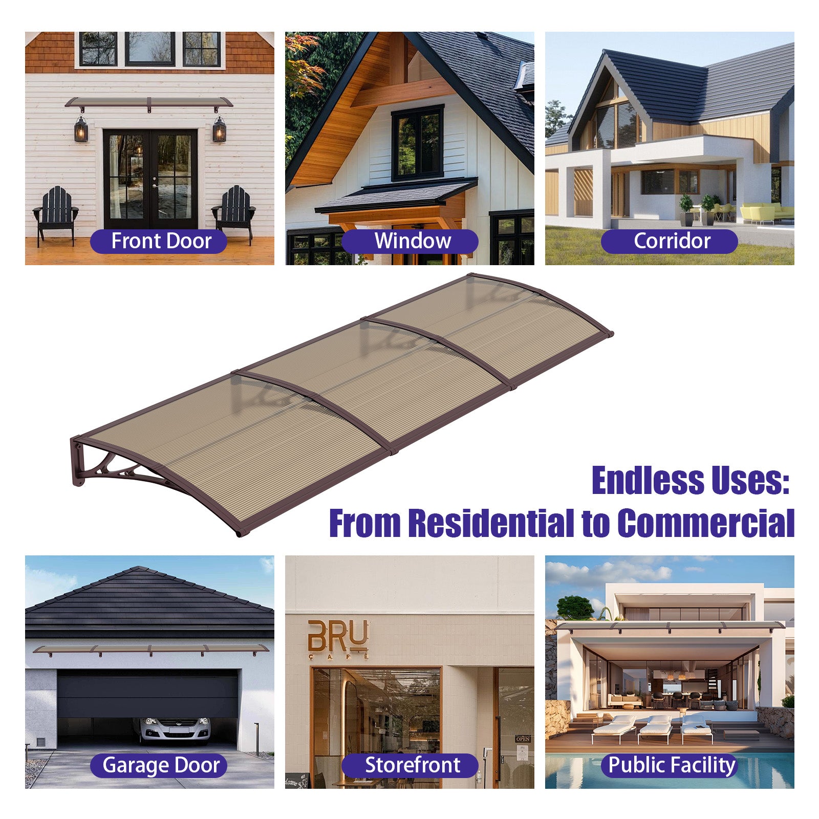 Awning for Door Entrance & Patio – Durable Polycarbonate Window & Door Canopy for UV, Rain & Snow Protection