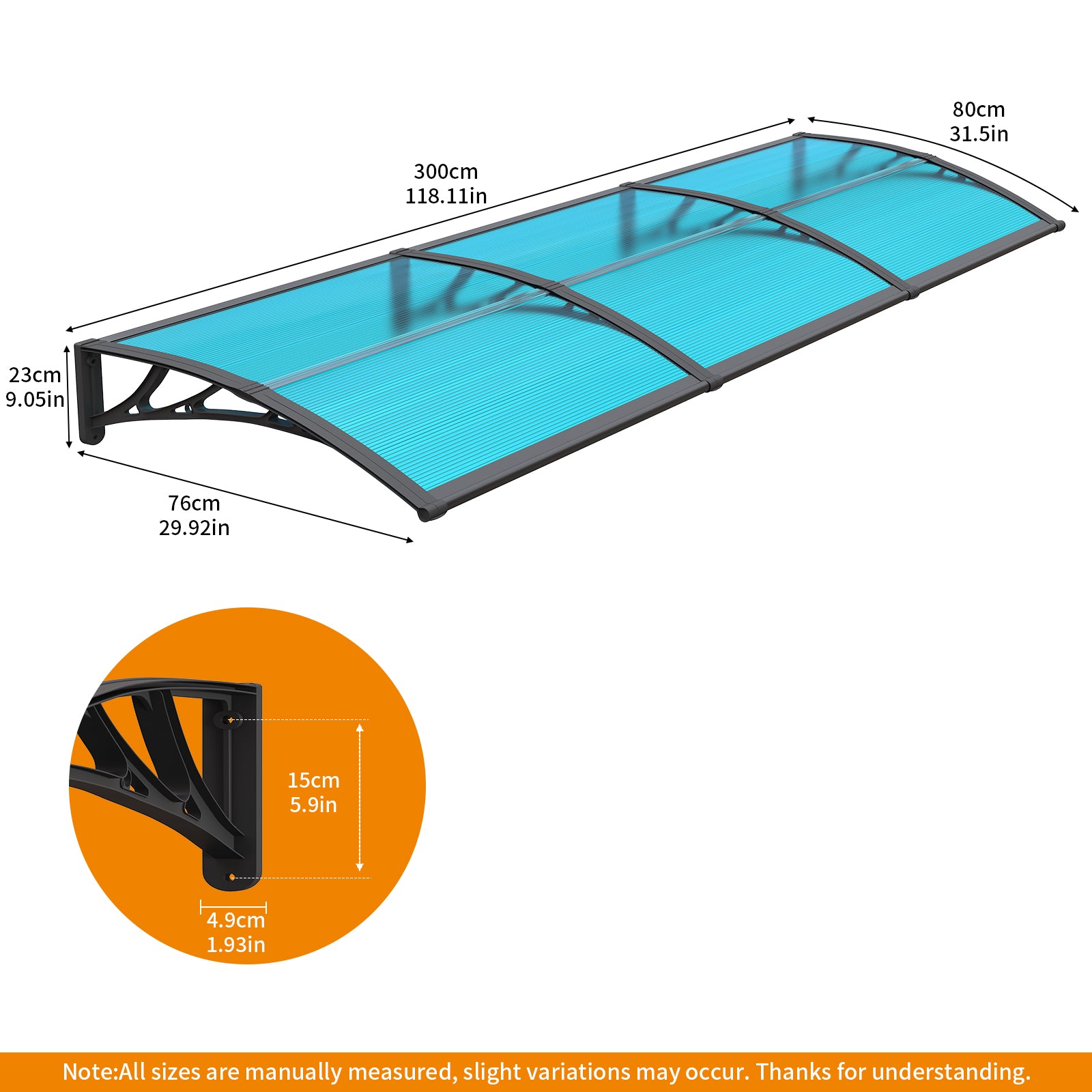 Auvent de porte et fenêtre en polycarbonate 32x120 pouces 80x300cm