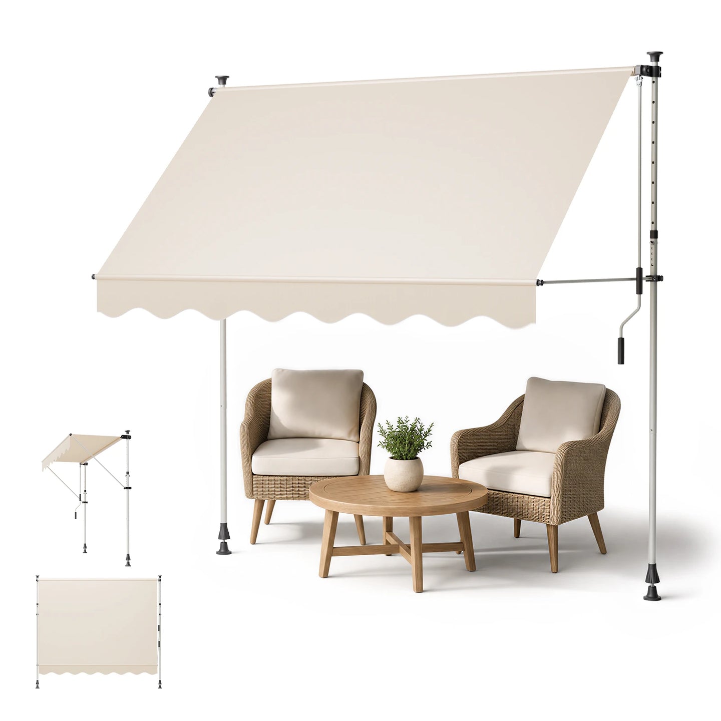 Manual Retractable Awning for Patio Door & Window – Adjustable Waterproof UV Protection Outdoor Canopy for Balcony, Garden & Backyard