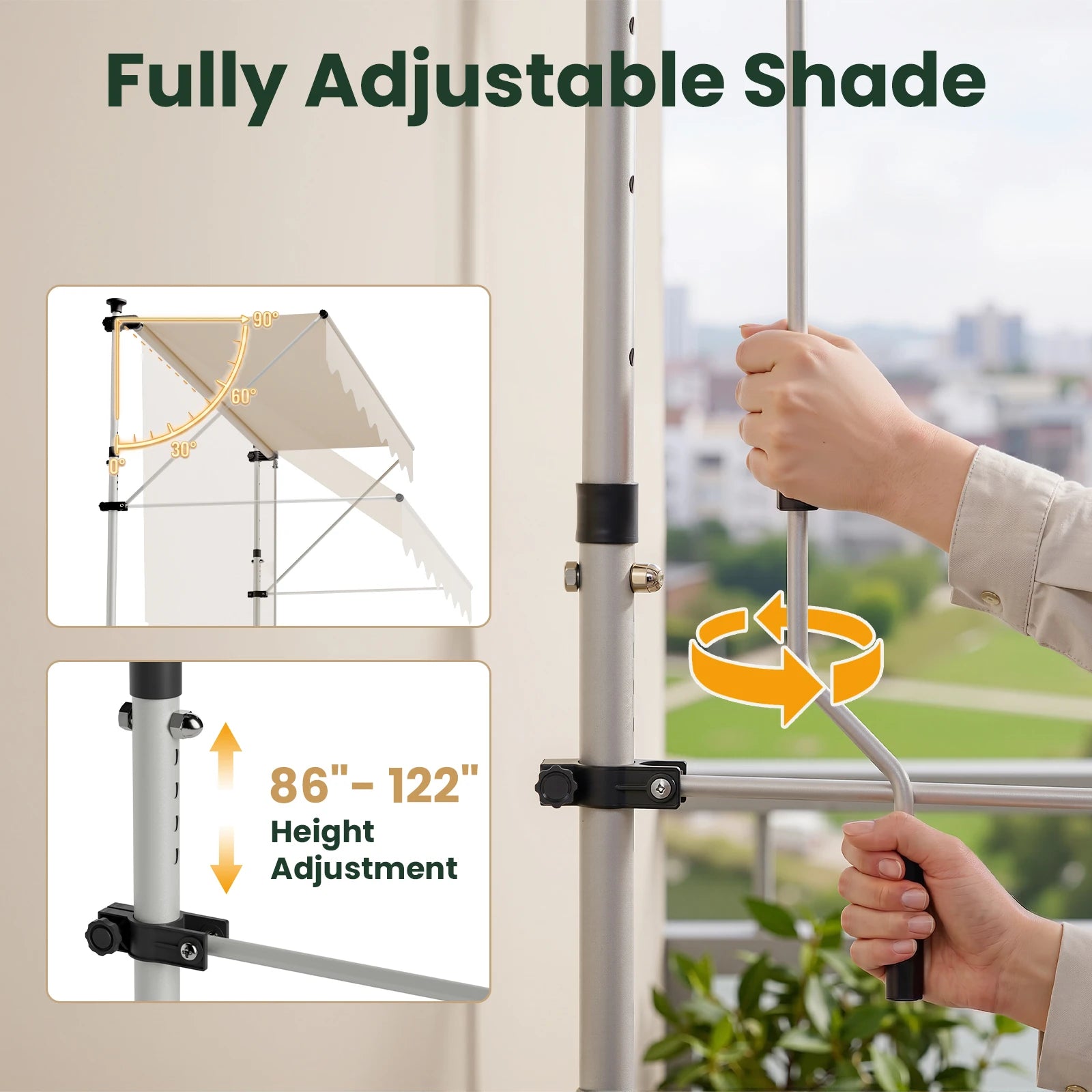 Manual Retractable Awning for Patio Door & Window – Adjustable Waterproof UV Protection Outdoor Canopy for Balcony, Garden & Backyard