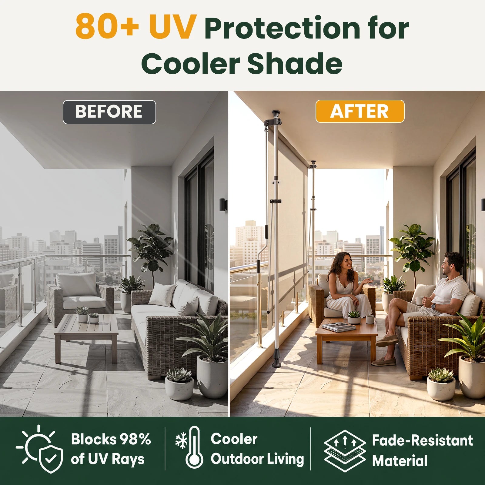Manual Retractable Awning for Patio Door & Window – Adjustable Waterproof UV Protection Outdoor Canopy for Balcony, Garden & Backyard