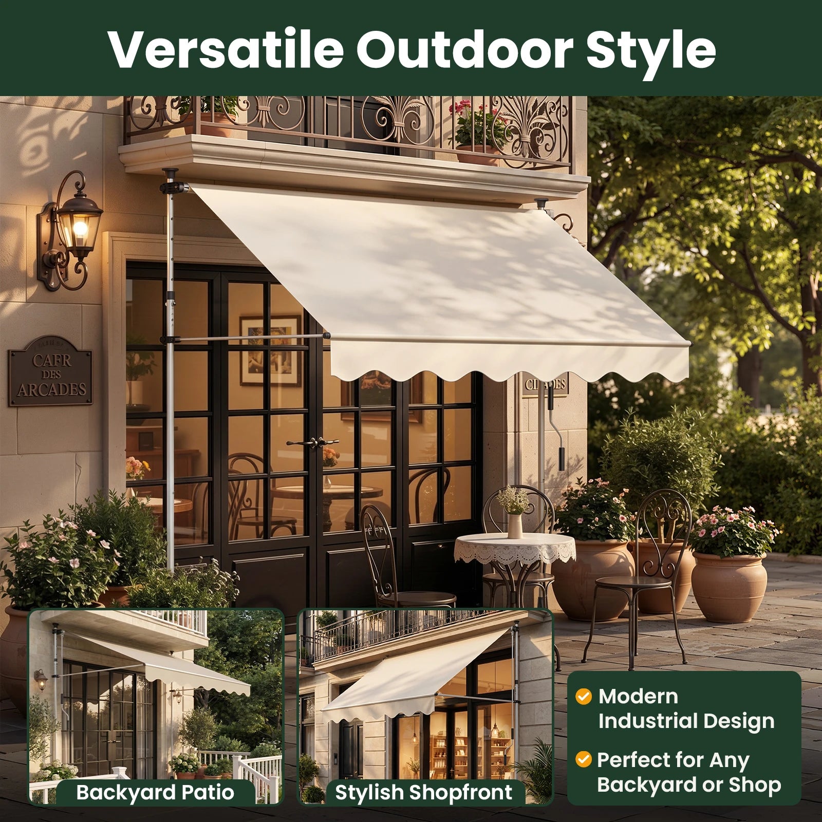 Manual Retractable Awning for Patio Door & Window – Adjustable Waterproof UV Protection Outdoor Canopy for Balcony, Garden & Backyard
