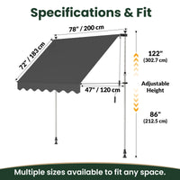 Manual Retractable Awning 78"x47" – Patio Door & Window Outdoor Canopy, Adjustable Waterproof UV Shade for Balcony & Garden