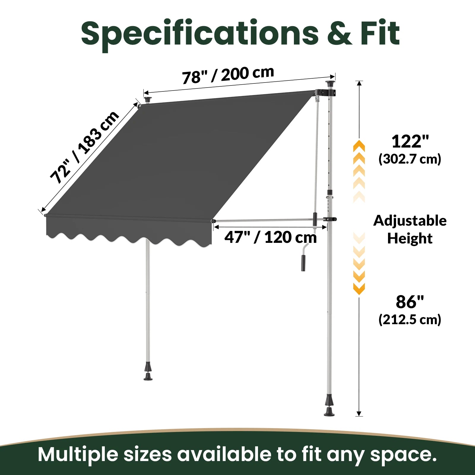 Manual Retractable Awning 78"x47" – Patio Door & Window Outdoor Canopy, Adjustable Waterproof UV Shade for Balcony & Garden