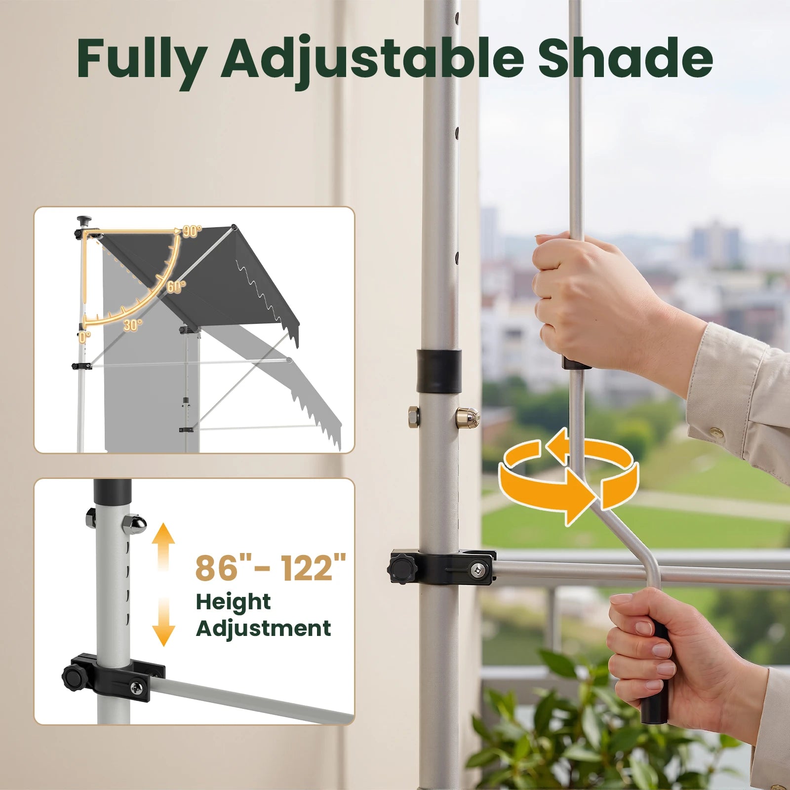 Manual Retractable Awning 78"x47" – Patio Door & Window Outdoor Canopy, Adjustable Waterproof UV Shade for Balcony & Garden