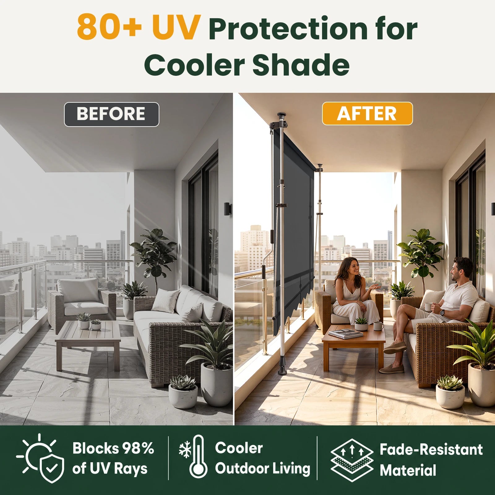 Manual Retractable Awning 78"x47" – Patio Door & Window Outdoor Canopy, Adjustable Waterproof UV Shade for Balcony & Garden