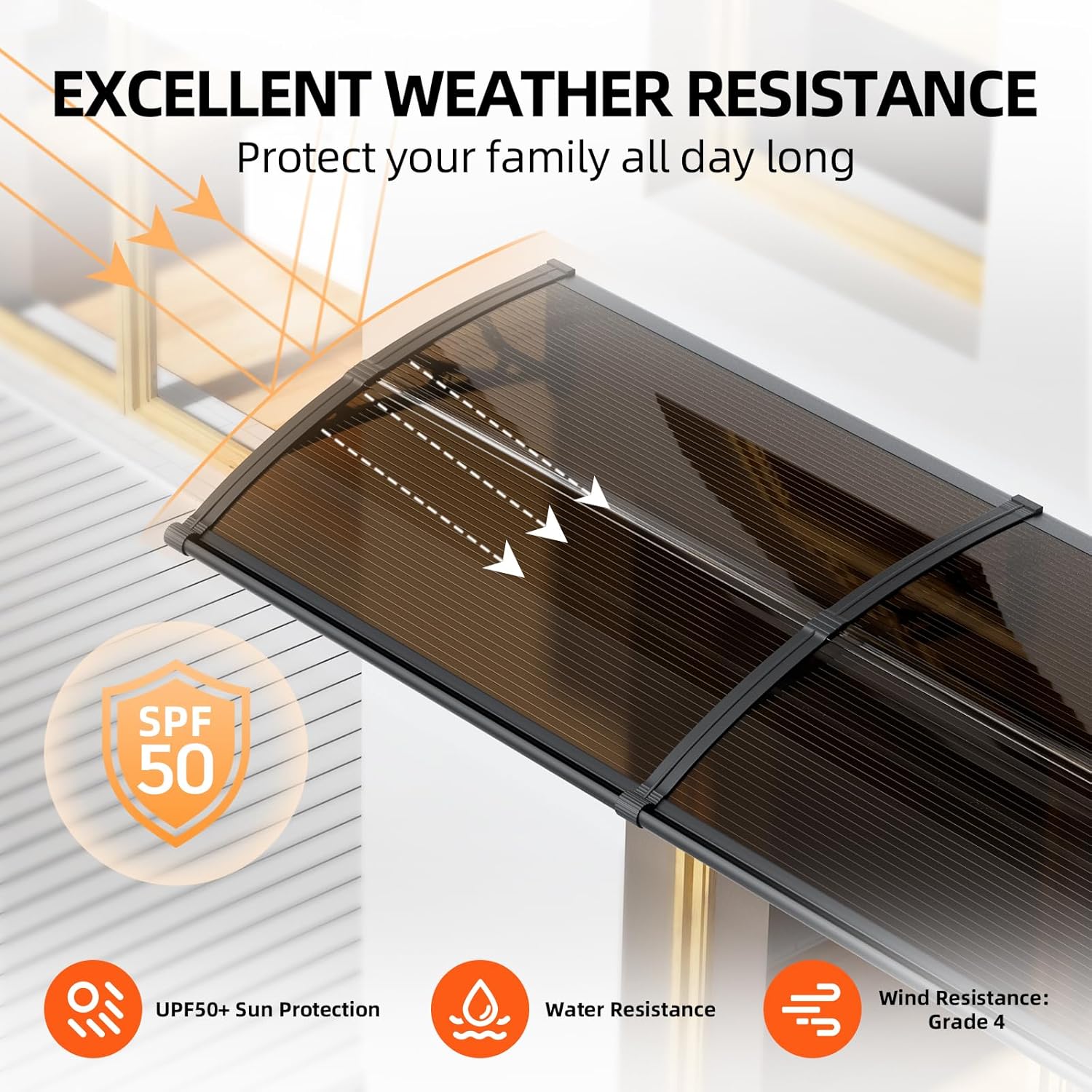 Dawning Home Window Awning Door Canopy – Polycarbonate Hollow Sheet with ABS Bracket and Separate Drainage Sink