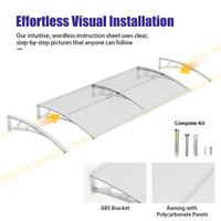 Open Box - 60'' Extension Door & Window Awning Canopy – Transparent Polycarbonate with White Frame, UV & Rain Protection for Porch and Patio