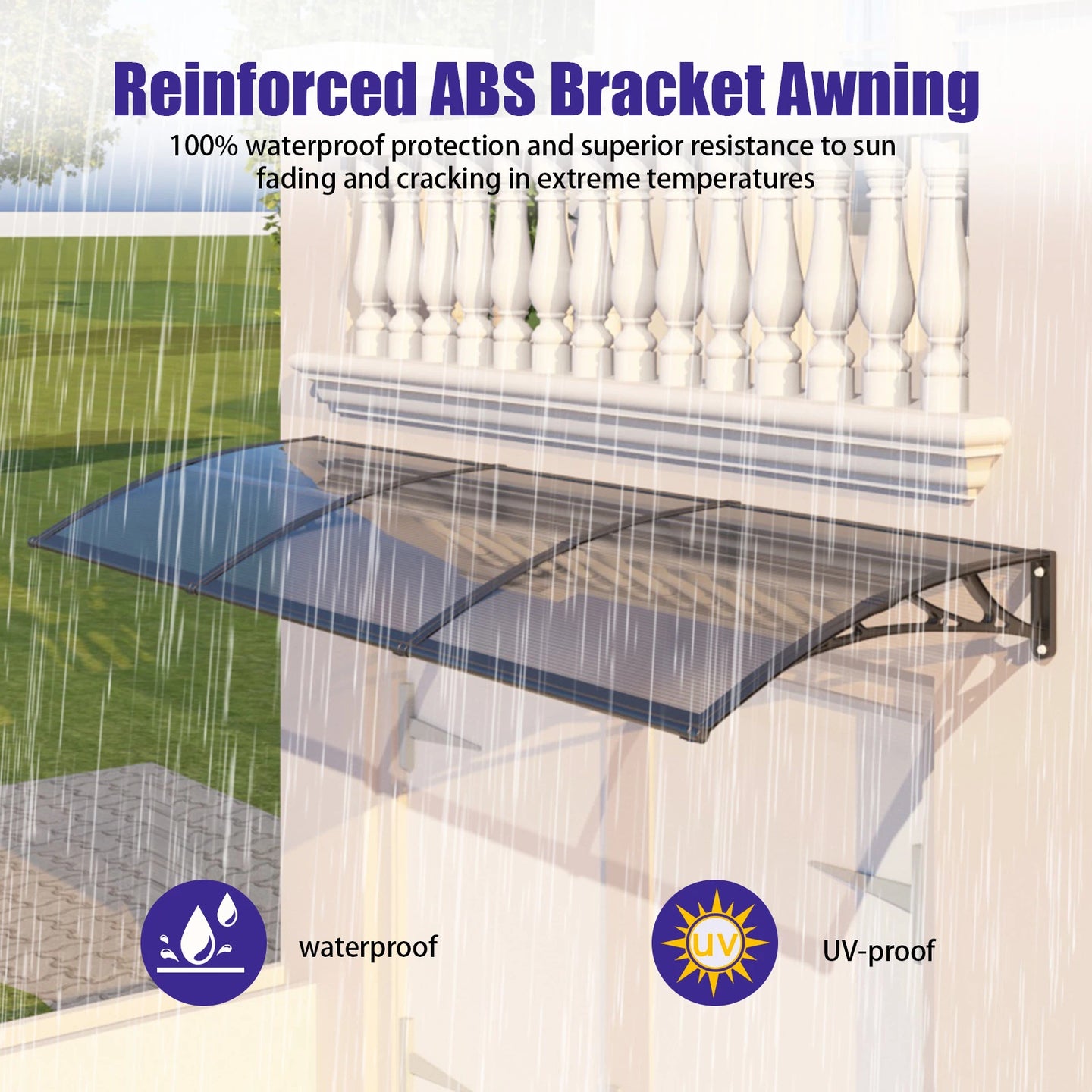 Open Box - 48'' Extension Door & Window Awning Canopy – Smoke Grey Polycarbonate with Black Frame, UV & Rain Protection for Porch and Patio