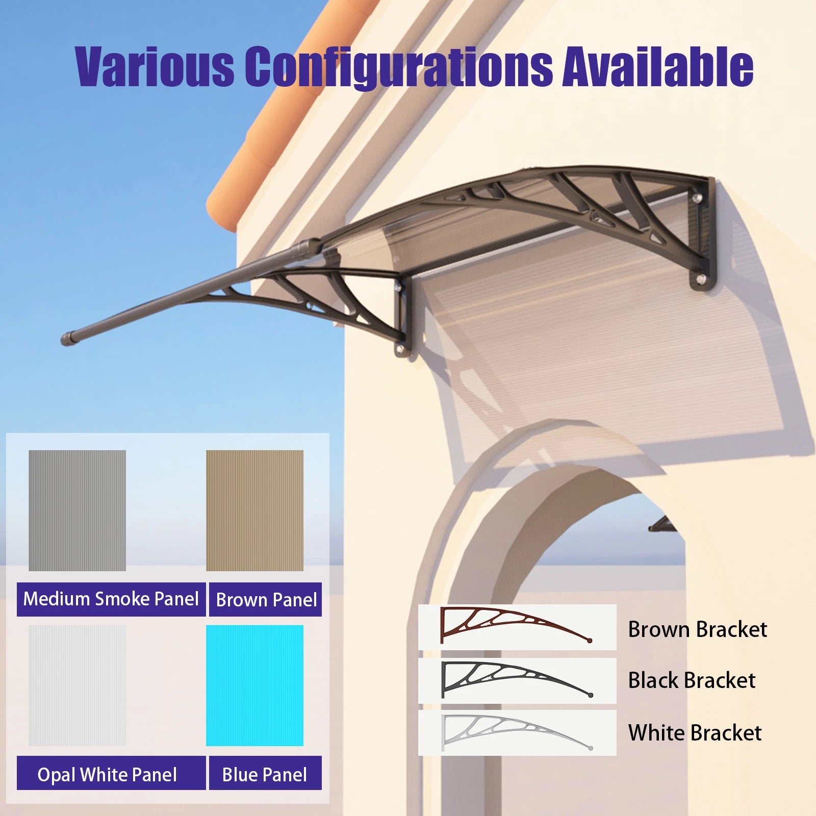 Open Box - 48'' Extension Door & Window Awning Canopy – Smoke Grey Polycarbonate with Black Frame, UV & Rain Protection for Porch and Patio