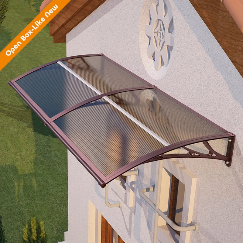 Open Box - 48'' Extension Door & Window Awning Canopy – Smoke Grey Polycarbonate with Black Frame, UV & Rain Protection for Porch and Patio