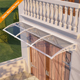 Open Box - 60'' Extension Door & Window Awning Canopy – Transparent Polycarbonate with White Frame, UV & Rain Protection for Porch and Patio