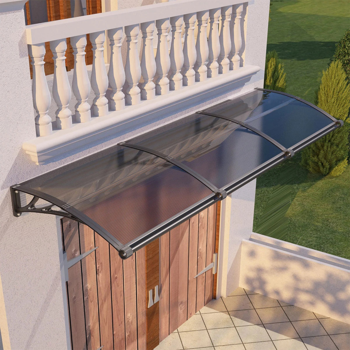 Door Awning Canopy with Drainage, Polycarbonate Exterior Door & Window Awning, UV Rain Snow Protection for Porch Patio Entrance