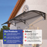 Open Box - 40'' Projection Door & Window Awning Canopy with Built-In Drainage Sink – Black Frame & Smoke Grey Polycarbonate Panel for Porch & Patio