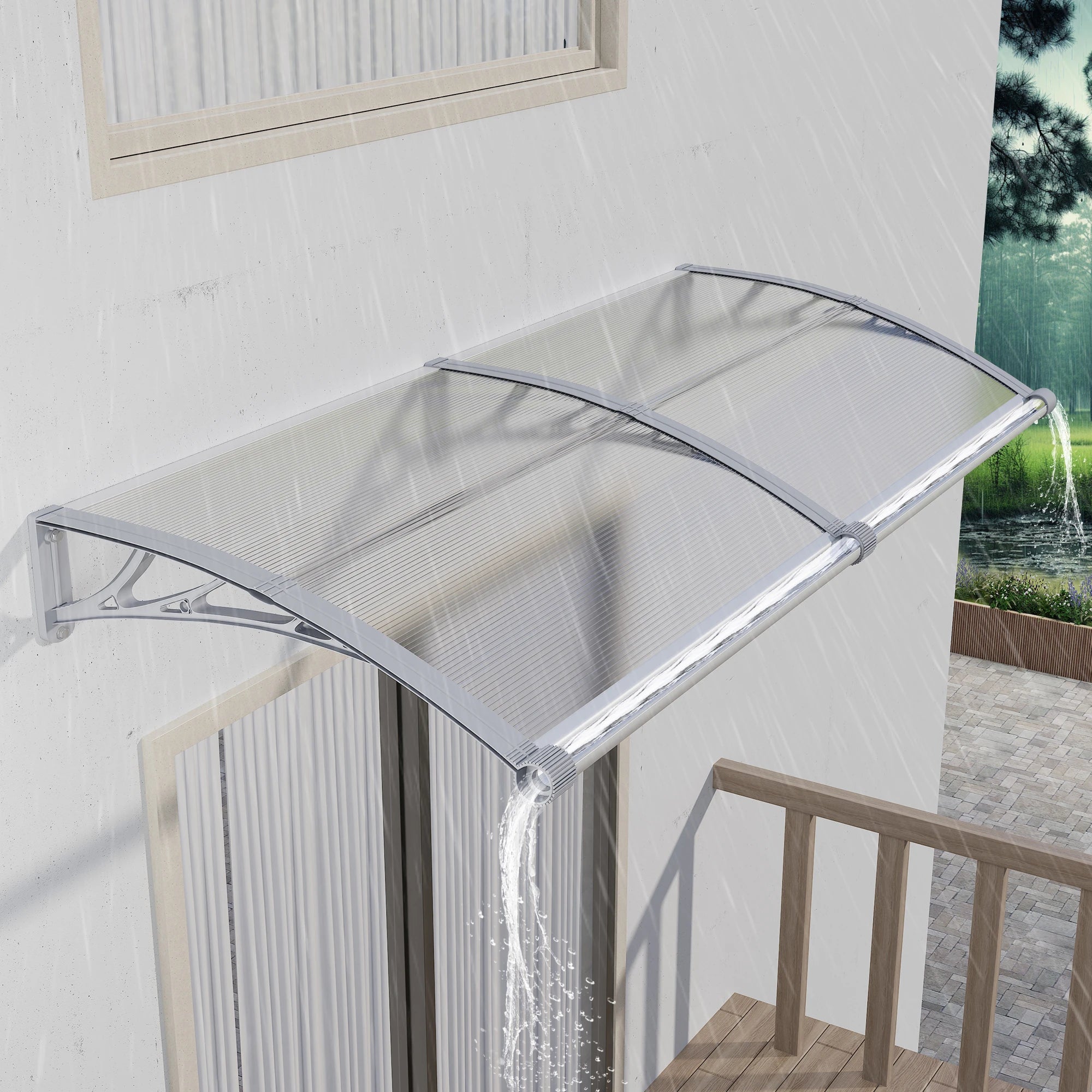 GUANSU-CN Toldo para ventana con gran drenaje para fregadero, toldo para puerta, panel de policarbonato, toldo para ventana exterior, toldo para alero de puerta delantera