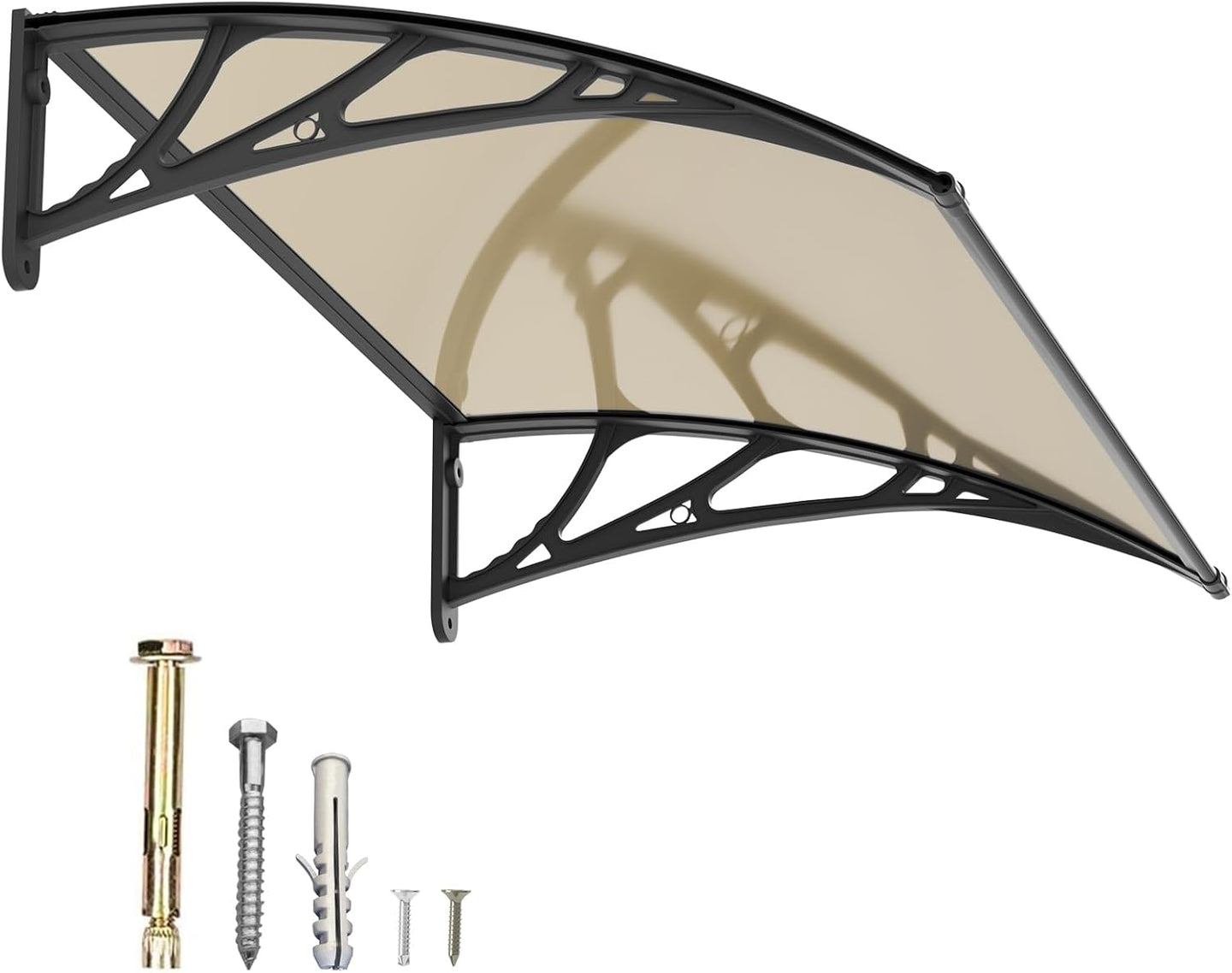 DawningHome Window Awning Door Canopy Polycarbonate Solid Sheet Patio Cover with Plastic Bracket Aluminum Fixing Bars for Sun Shutter, UV, Rain, Snow Protection
