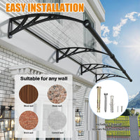 GUANSU-CN Toldo para puerta y ventana de gran tamaño con panel sólido de policarbonato y soporte de plástico para patio, protección contra la lluvia, la nieve y el sol