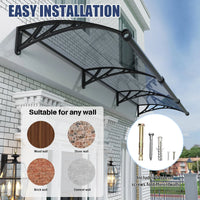 Heavy Duty Door Awning with Drainage System – Polycarbonate All Weather Front Door Canopy for Rain, Snow & UV Protection
