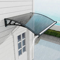 Heavy Duty Door Awning with Drainage System – Polycarbonate All Weather Front Door Canopy for Rain, Snow & UV Protection