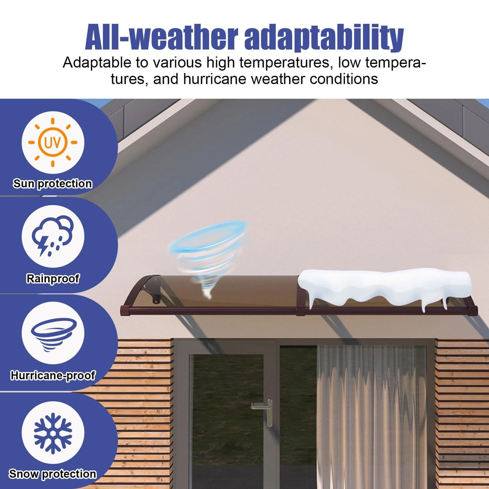 Leak-Proof Door Awning with Separate Drainage – Heavy Duty Polycarbonate Front Door Canopy for Rain, Snow & UV Protection