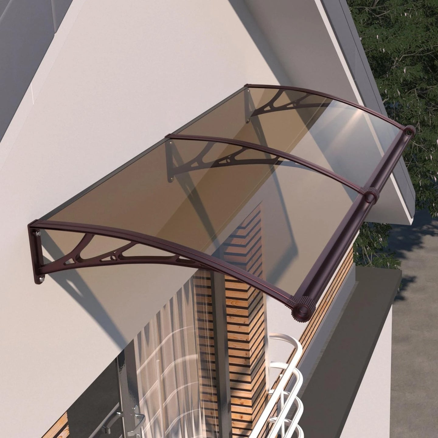 Leak-Proof Door Awning with Separate Drainage – Heavy Duty Polycarbonate Front Door Canopy for Rain, Snow & UV Protection