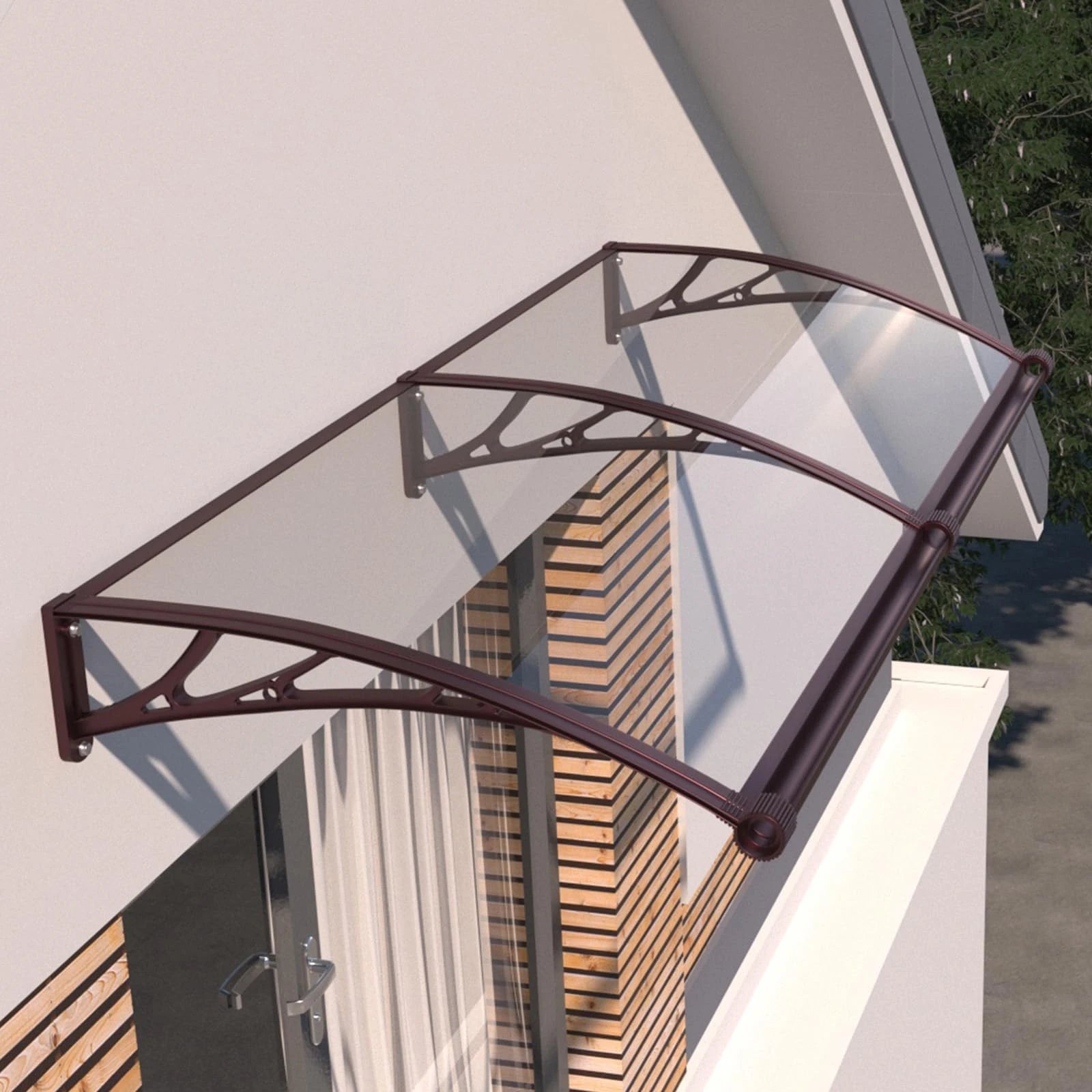 Leak-Proof Door Awning with Separate Drainage – Heavy Duty Polycarbonate Front Door Canopy for Rain, Snow & UV Protection