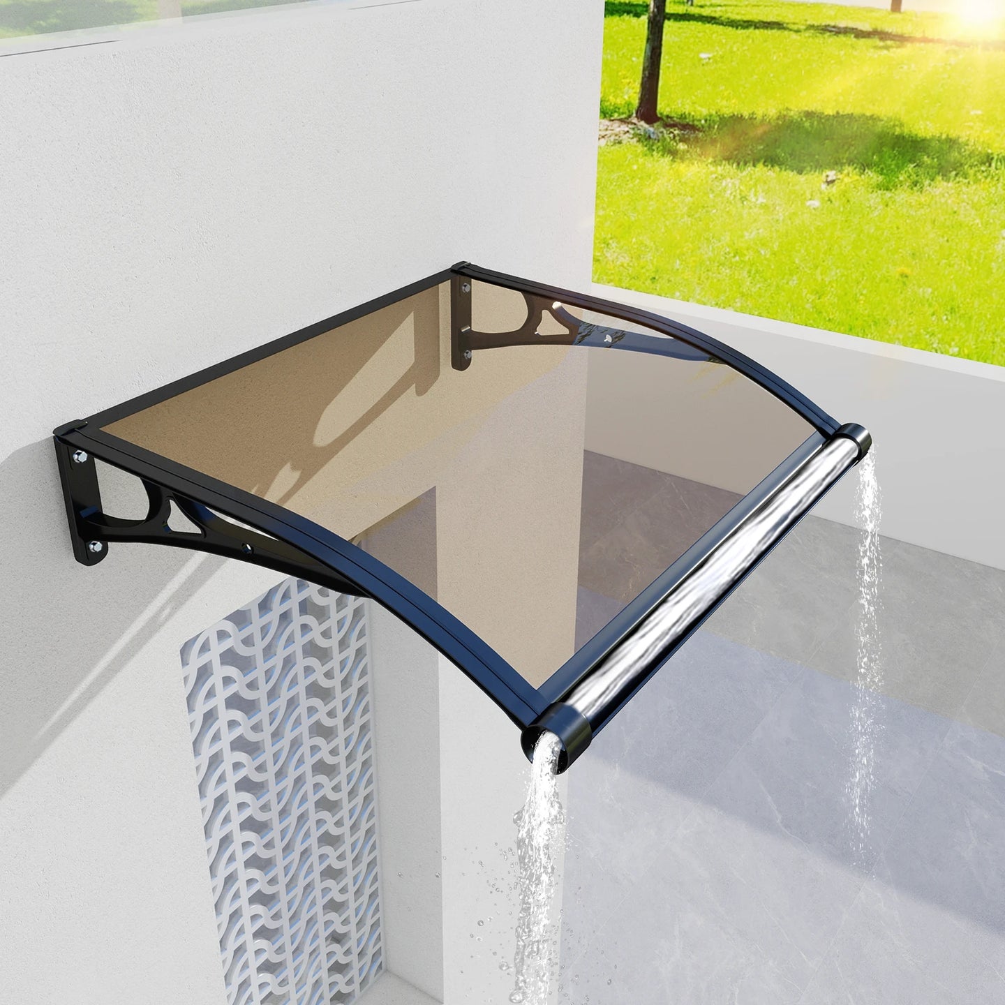 GUANSU-CN Vindusmarkise og dørtak med førsteklasses aluminiumsrenne - Vanntett polykarbonatdeksel med UV-beskyttelse 40X48IN(100X120CM)
