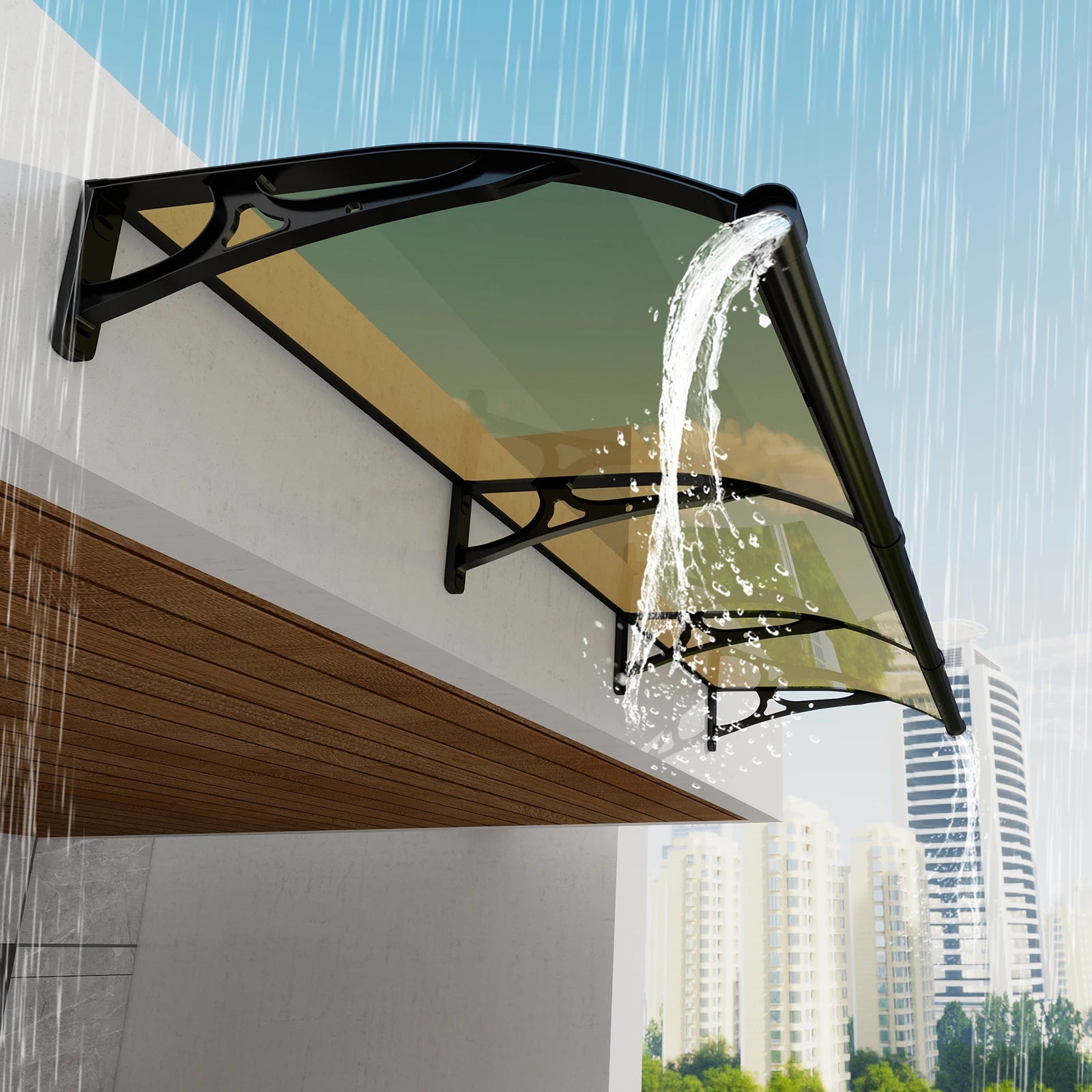 Dawninghome Aluminum Alloy Awning Solid Polycarbonate Sheet with Large Drainage Sink Canopy for Window Door Outdoor Snow Cover Overhang Awnings