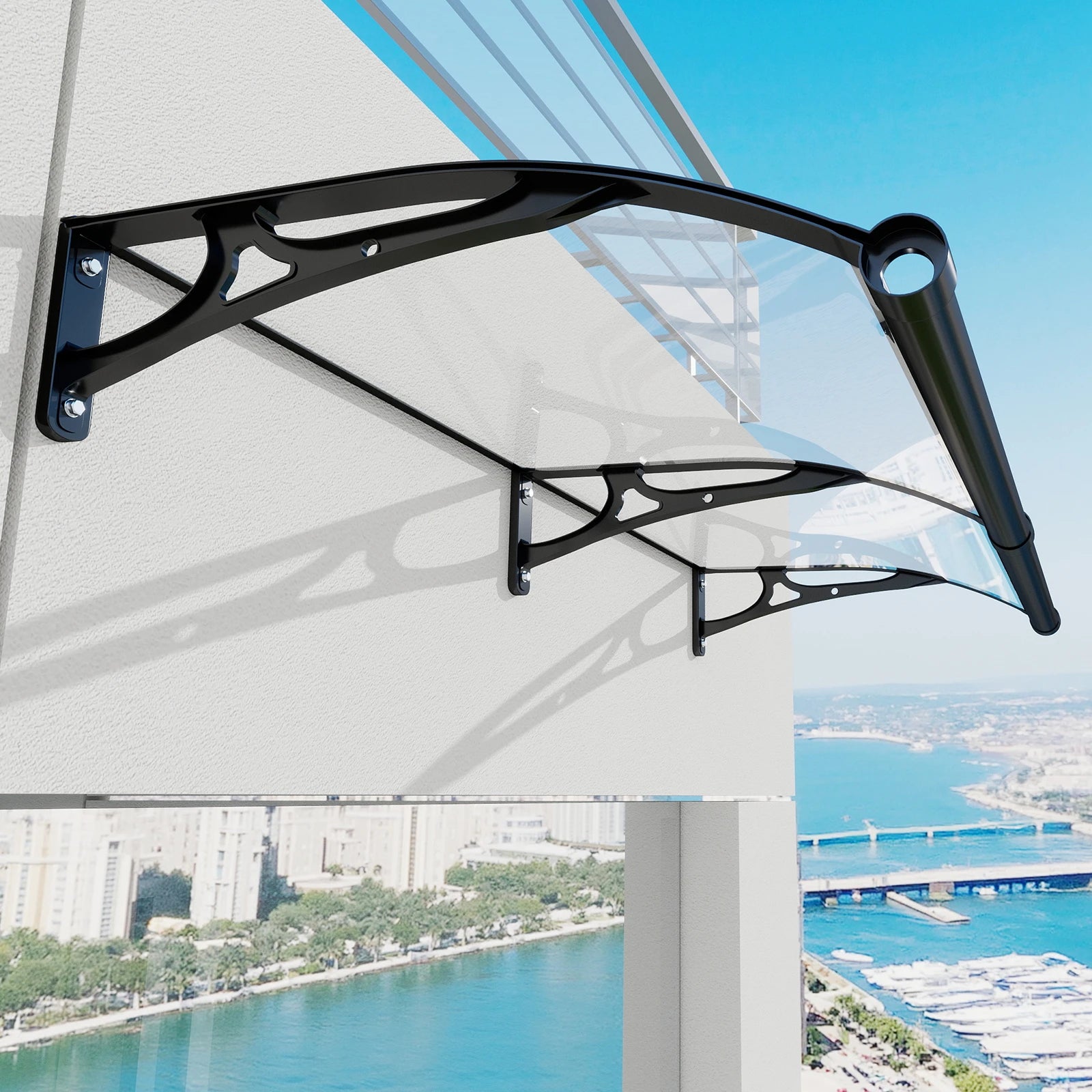 Auvent de fenêtre et de porte GUANSU-CN avec gouttière en aluminium de qualité supérieure-Couverture imperméable en polycarbonate avec protection UV 40X60IN (100X150CM) 