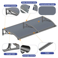 Door Awning with Drainage Solid Polycarbonate Window Canopy with Aluminum Alloy Bracket for Outdoor Porch Rain UV & Snow Protection
