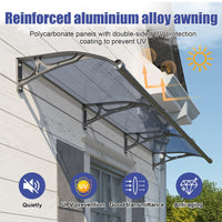 Door Awning with Drainage Solid Polycarbonate Window Canopy with Aluminum Alloy Bracket for Outdoor Porch Rain UV & Snow Protection