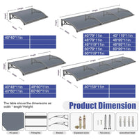 Door Awning with Drainage Solid Polycarbonate Window Canopy with Aluminum Alloy Bracket for Outdoor Porch Rain UV & Snow Protection