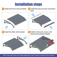 Door Awning with Drainage Solid Polycarbonate Window Canopy with Aluminum Alloy Bracket for Outdoor Porch Rain UV & Snow Protection