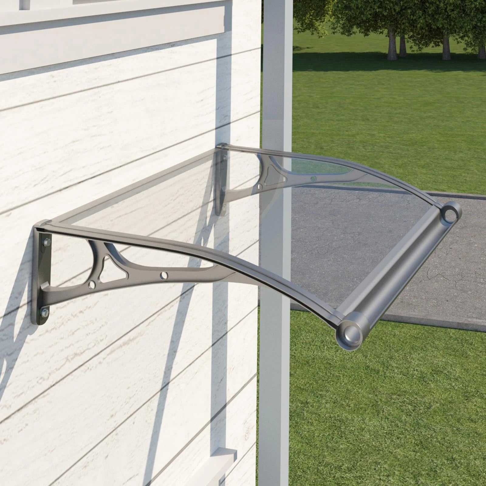 Door Awning with Drainage Solid Polycarbonate Window Canopy with Aluminum Alloy Bracket for Outdoor Porch Rain UV & Snow Protection