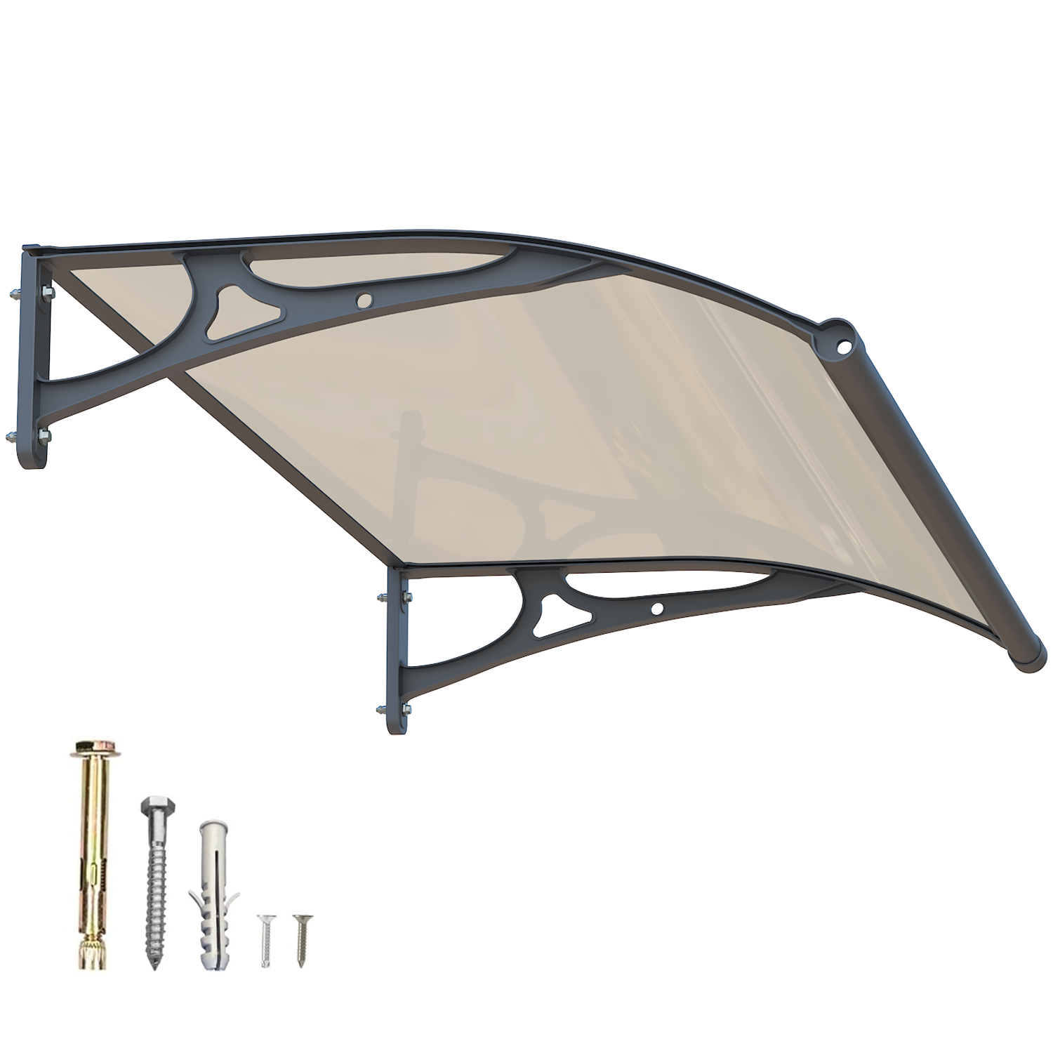 Dawninghome Aluminum Alloy Awning Solid Polycarbonate Sheet with Large Drainage Sink Canopy for Window Door Outdoor Snow Cover Overhang Awnings