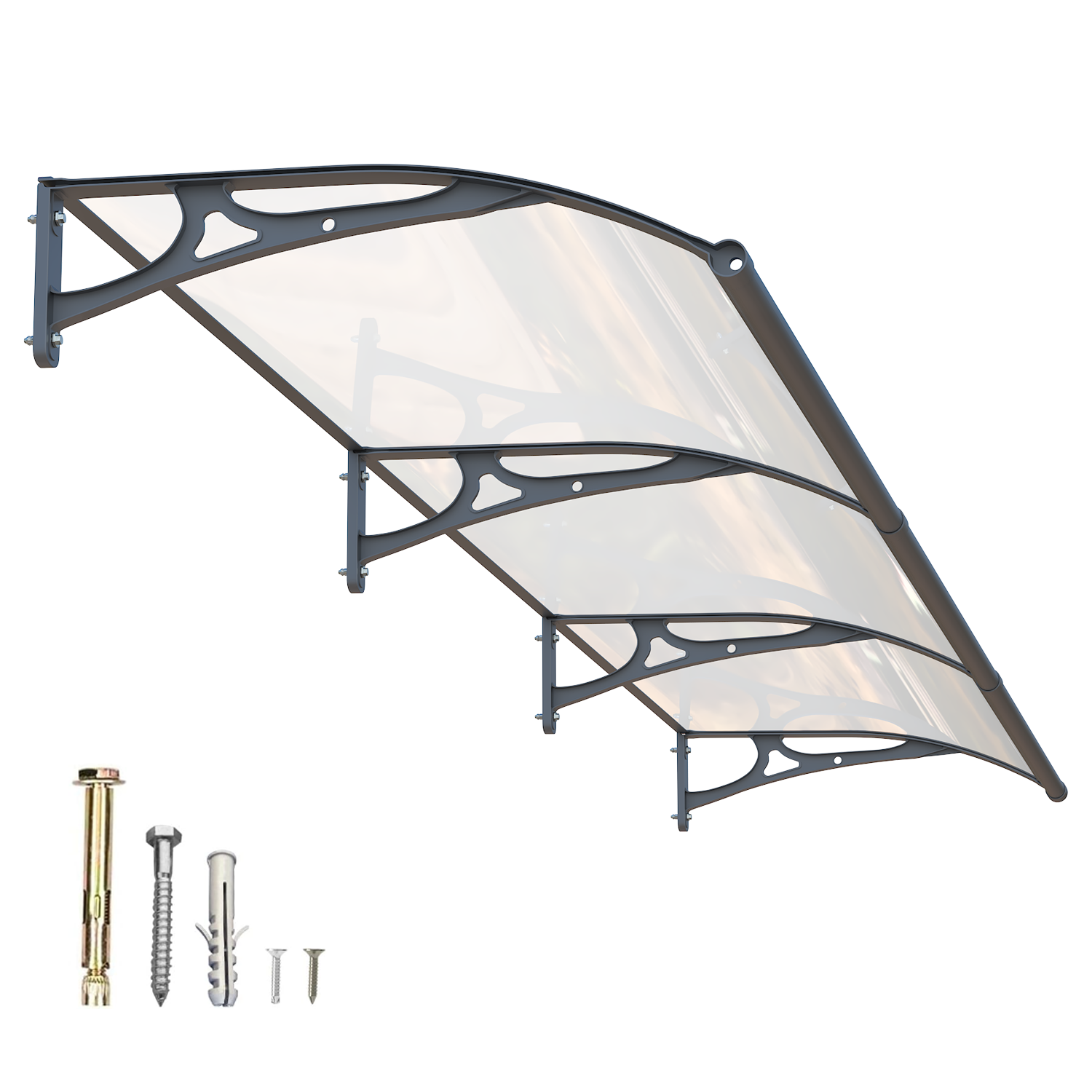 Dawninghome Aluminum Alloy Awning Solid Polycarbonate Sheet with Large Drainage Sink Canopy for Window Door Outdoor Snow Cover Overhang Awnings