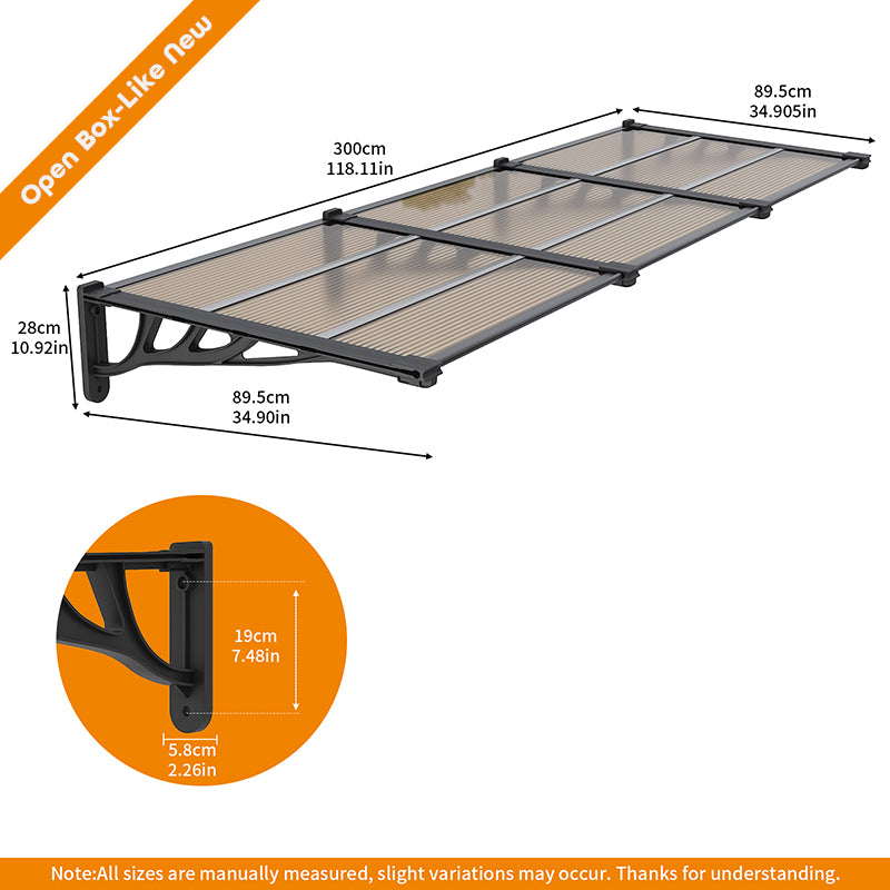 Open Box - Modular Spliced Door & Window Awning Canopy – Flat Polycarbonate Panel with ABS Brackets for Porch & Patio