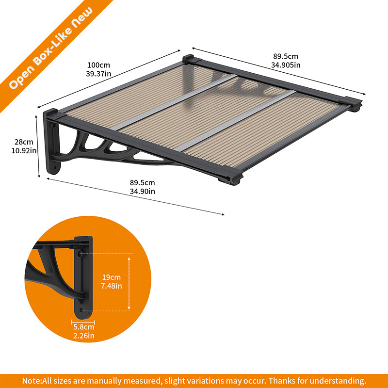 Open Box - Modular Spliced Door & Window Awning Canopy – Flat Polycarbonate Panel with ABS Brackets for Porch & Patio
