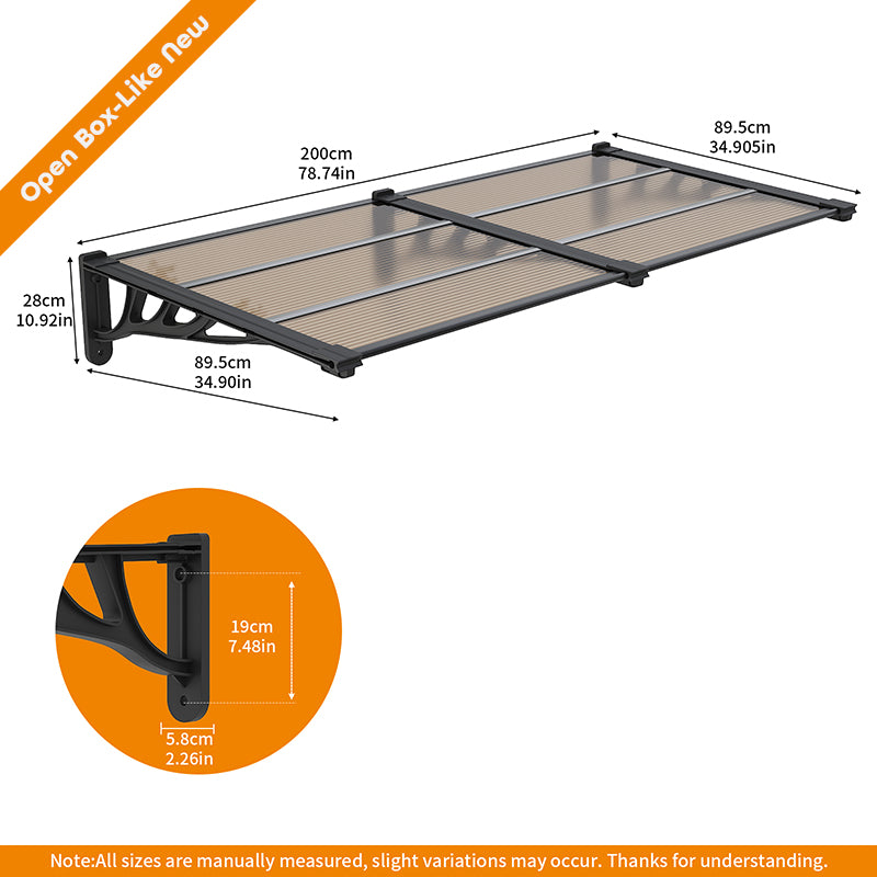Open Box - Modular Spliced Door & Window Awning Canopy – Flat Polycarbonate Panel with ABS Brackets for Porch & Patio