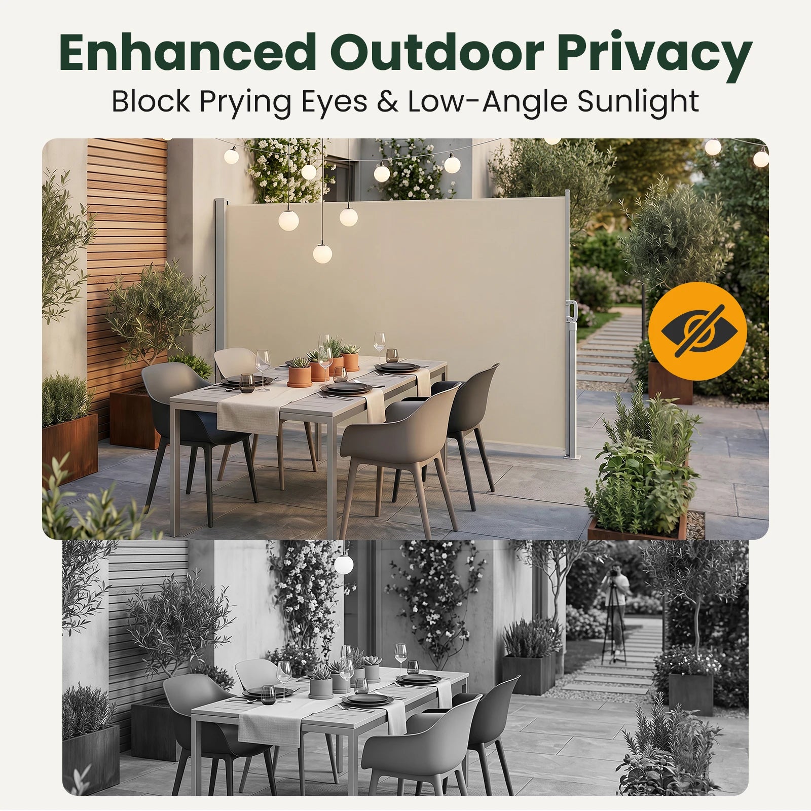 71" x 138" Retractable Side Awning Outdoor Privacy Screen, Waterproof UV Resistant Patio Privacy Divider for Balcony, Deck, Backyard, Garden & Pool