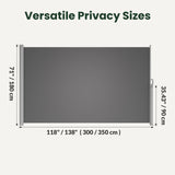 71" x 138" Retractable Side Awning Outdoor Privacy Screen, Waterproof UV Resistant Patio Privacy Divider for Balcony, Deck, Backyard, Garden & Pool