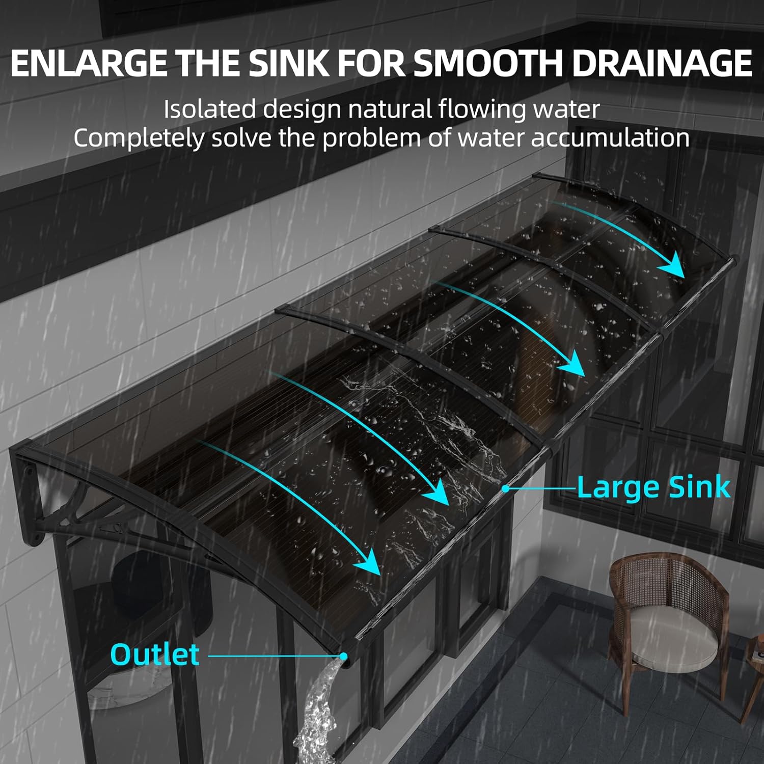 Dawning Home Window Awning Door Canopy – Polycarbonate Hollow Sheet with ABS Bracket and Separate Drainage Sink