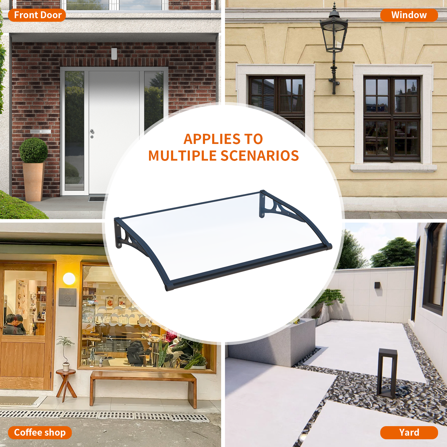 Dawninghome Aluminum Alloy Awning Solid Polycarbonate Sheet with Large Drainage Sink Canopy for Window Door Outdoor Snow Cover Overhang Awnings