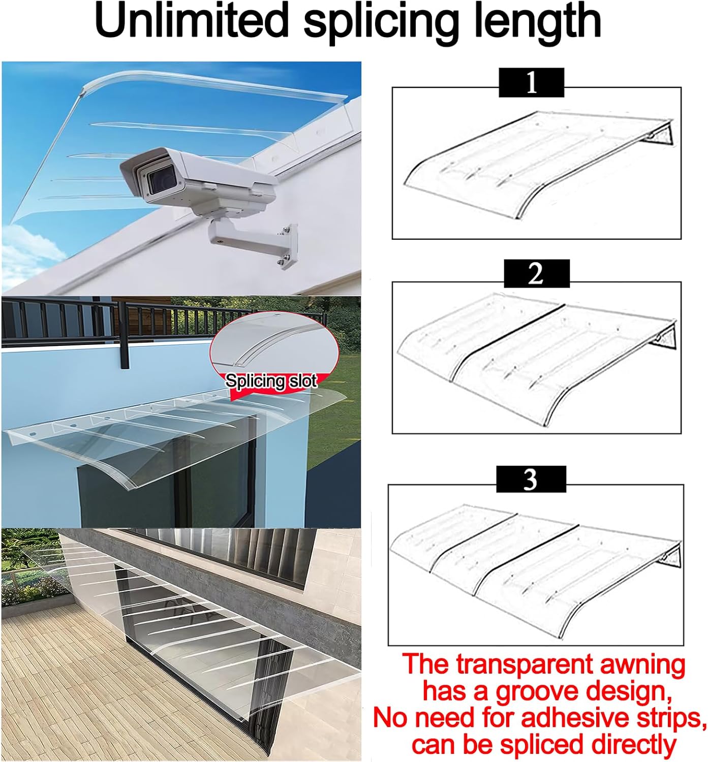 GUANSU-CN Gebogene Fenstermarkise, unsichtbare Verandaüberdachung, UV-Schutz vor Regen und Schnee