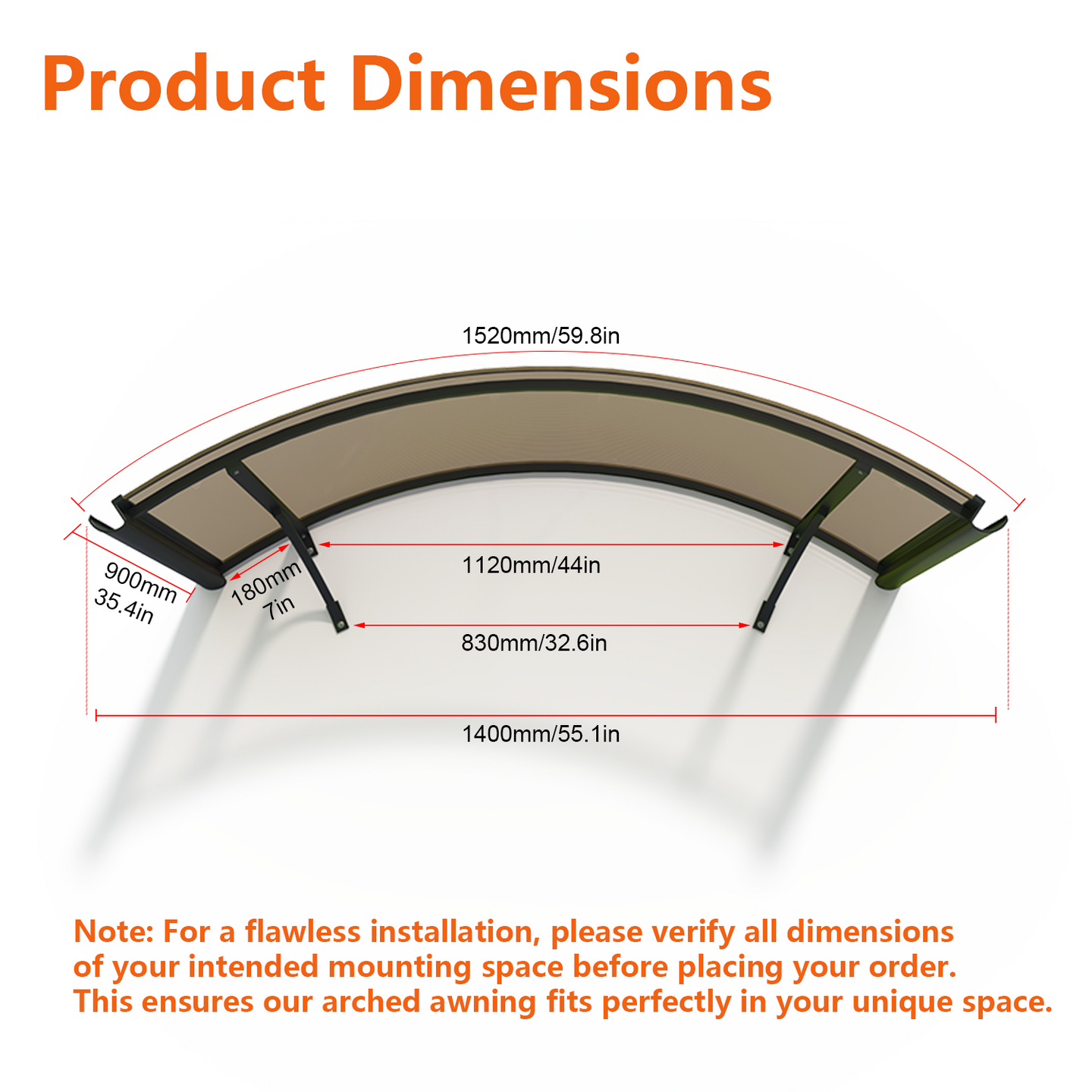 Dawninghome Round Arch Awnings With Aluminum Alloy Brackets For Door Patio House Decor