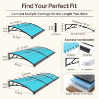 Dawning Home Window Awning Door Canopy – Polycarbonate Hollow Sheet with ABS Bracket and Separate Drainage Sink